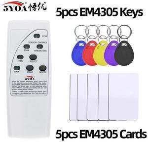 Handheld Rfid Card Reader Writer 125KHz Copier Duplicator ID Tags Programmer With Light Indicator EM4305 T5577 Key Card Keyfob(5Keys and 5Cards)