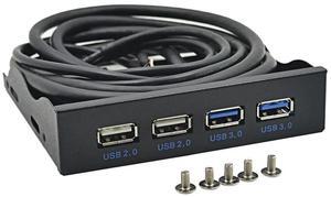 QINDIAN HUB USB 2.0 USB 3.0 4 Port Front Panel USB3.0 Hub Splitter Internal Combo Bracket Adapter for Desktop 3.5Inch Floppy Bay