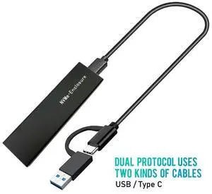 Dual Protocol M2 SSD Case for NVME PCI-E NGFF SATA M.2 SSD Enclosure Box M.2 to USB 3.1 SSD Adapter RTL9210B Chip with OTG Cable