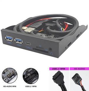 USB Front Panel HUB 5Gbps 2 x USB3.0 + 1 x TYPE-C + TF/SD + HD AUDIO 3.5mm Earphone Jack Mic Adapter for Desktop 3.5" Floppy Bay