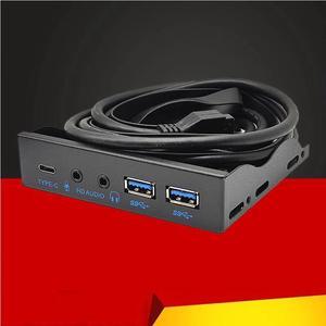 USB Front Panel for PC USB3.2 Gen2 10Gbps Type C + 19Pin 2Port USB3.0 Hub + HD Audio 3.5mm Earphone MIC for 3.5" Floppy Disk Bay