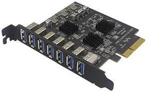 7 Port USB 3.2 GEN2 10Gb PCIE Expansion Card PCI-E PCI Express X4 to USB3.2 HUB Adapter ASM3142 Chip Add On Cards for Desktop PC