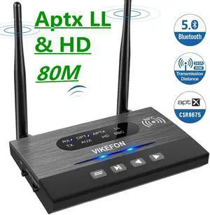 80M NFC Aptx LL HD Bluetooth 5.0 Audio Transmitter Receiver SPDIF 3.5mm AUX RCA Wireless Adapter for Car TV PC Pair 2 Headphones