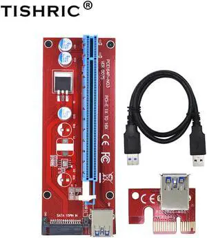 10pcs TISHRIC VER007S PCI Express PCIE PCI-E Riser Card 007 007S 1x to 16x Extender USB3.0 Cable 15pin SATA for BTC Mining Miner