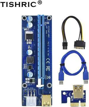10pcs TISHRIC Golden gpu PCIE PCI-E Riser 009S card PCI E X16 PCI Express 009 6Pin to SATA 1X 16X USB3.0 Extender LED Mining