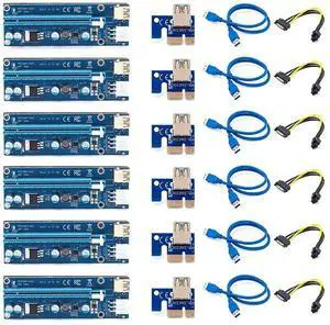 6Pcs VER009S USB 3.0 PCI-E Riser Express 1X 4X 8X 16X Extender Riser Adapter Card SATA 15Pin To 6 Pin Power Cable
