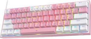 Redragon K617 Fizz 60% Wired RGB Gaming Keyboard, 61 Keys Compact Mechanical Keyboard w/White and Pink Color Keycaps, Linear Red Switch, Pro Driver/Software Supported