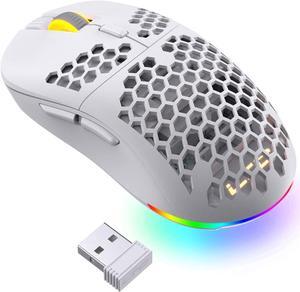 LTC Mosh Pit 16,000 DPI RGB Wireless Ambidextrous Gaming Mouse with Lightweight Honeycomb Shell, Ergonomic Shape for Right or Left Hand Use, Comfortable 2.4G Mice for PC/Mac/Laptop, White