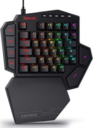 Redragon K585 DITI One-Handed RGB Mechanical Gaming Keyboard, Brown Switches, Type-C Professional Gaming Keypad with 7 Onboard Macro Keys, Detachable Wrist Rest, 42 Keys, Red Switches