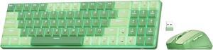 Redragon BS8772 Wireless Keyboard and Mouse Combo, 75% 78 Keys 2.4Ghz Wireless Low-Profile Mechanical Keyboard w/Rechargeable Battery, Single Blue Blacklight, 2400 DPI Ergonomic Mouse,Herb Green