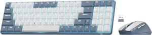 Redragon BS8772 Wireless Keyboard and Mouse Combo, 75% 78 Keys 2.4Ghz Wireless Low-Profile Mechanical Keyboard w/Rechargeable Battery, Single Blue Blacklight, 2400 DPI Ergonomic Mouse,Ash Grey