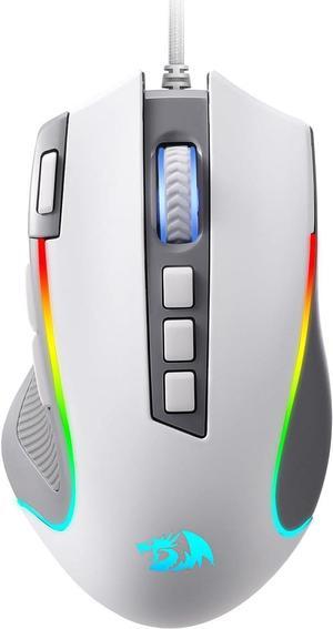 Redragon M612 RGB Gaming Mouse, 8000 DPI Wired Optical Gamer Mouse with 9 Programmable Buttons & 5 Backlit Modes, Software Supports DIY Keybinds Rapid Fire Button, Gray&White