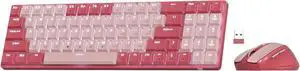 Redragon BS8772 Wireless Keyboard and Mouse Combo, 75% 78 Keys 2.4Ghz Wireless Low-Profile Mechanical Keyboard w/Rechargeable Battery, Single Blue Blacklight, 2400 DPI Ergonomic Mouse, Bean Red