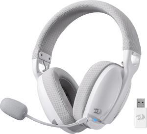 Redragon H878 3-Mode Wireless Blue Lighting Gaming Headset - Lightweight - 7.1 Surround Sound - 40MM Drivers - Detachable Microphone - Multi Platforms for PC, PS5/4/3, Switch, Mobile, White&Gray