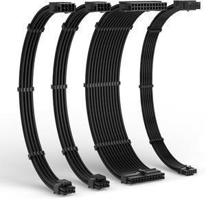 LTC 12VHPWR PSU Cable Extension Kit, 16AWG PCI-E 5.0 Power Supply PC Cable Extension, 1x24 Pin ATX / 2X 8Pin(4+4) EPS / 1x 12+4 Pin GPU, Soft Braided Sleeve Cable Combs, 300mm