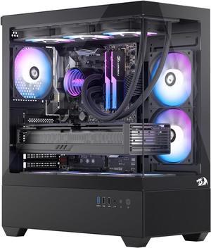 Redragon CA606 Gaming Back-Mounted PC Case, ATX Computer Chassis w/ 3 x 120mm Fans Pre-Installed & High Airflow Perforated Panels, 270° Full View, Easy Cable Management, Black