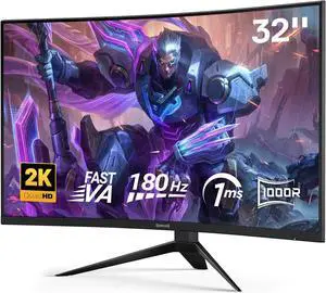 Redragon GM32 32" Curve Gaming Monitor - QHD 2560x1440, 180Hz, 1.76ms, Support FreeSync & G-Sync, 1000R Curvature, Tilt Adjustable, DisplayPort HDMI, VESA Wall Mount, Fast VA Computer Monitor