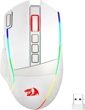 Redragon M991 Wireless Gaming Mouse, 26000 DPI 3-Mode Gamer Mice w/Rapid Fire Key, 9 Macro Buttons, Powerful Capacity and RGB Backlight for PC/Mac/Laptop White