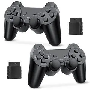 RetroFam Wireless PS2 Controller 2-Pack for PlayStation 2 Console, Black - Consumer Electronics