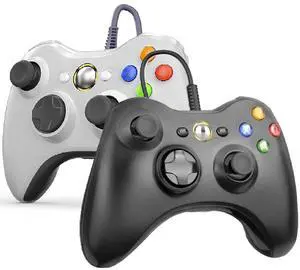 RetroFam Xbox 360 Wired Game Controller 2 Pack Black and White Legacy Xbox Edition