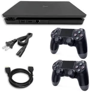 Sony Playstation 4 PS4 Console Slim 1TB Black with 2 Retrofam Controllers, Refurbished Video Game Console System