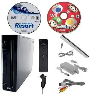 Nintendo Wii Console with Sports Resort and Super Maio Bros - Black