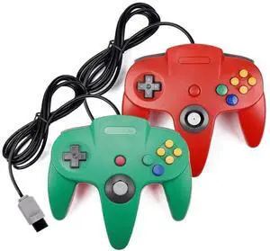 RetroFam 2-Pack Nintendo 64 (N64) Wired Controllers  Green & Red