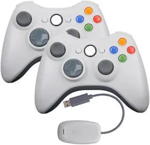 RetroFam Xbox 360 Wireless Controller 2-Pack with USB Receiver  White