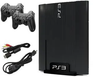 Sony PlayStation 3 Super Slim 500GB Console with Two Retrofam Controllers  Black Sony PlayStation 3 Super Slim 500GB Console with Two Retrofam Controllers  Black