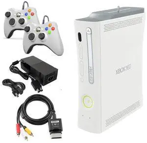 Microsoft Xbox 360 Original Console with Two Retrofam Controllers  White