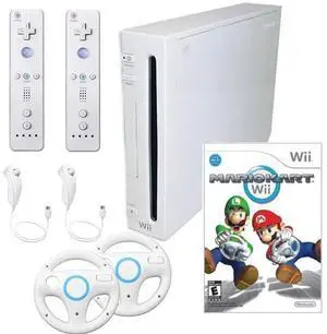 Nintendo Wii Console Wii Game System White with Mario Kart Premium Bundle (Refurbished)