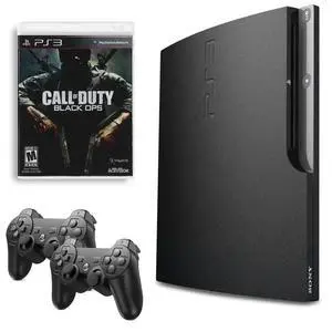 Sony PlayStation 3 (PS3) Console Slim 120GB Black with Call of Duty Black Ops and 2 Retrofam Controllers