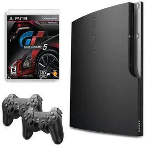 Sony PlayStation 3 (PS3) Console Slim 160GB Black with Gran Turismo 5 and 2 Retrofam Controllers