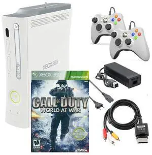 Microsoft Xbox 360 Console Original White with Call of Duty - World at War and Two Retrofam Controllers