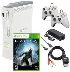 Microsoft Xbox 360 Console Original White with Halo 4 and Two Retrofam Controllers