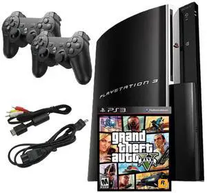 Sony PlayStation 3 PS3 Console Original 40GB with Grand Theft Auto V and Two Retrofam Controllers, Black Sony PlayStation 3 PS3 Console Original 40GB with Grand Theft Auto V and Two Retrofam Controllers, Black