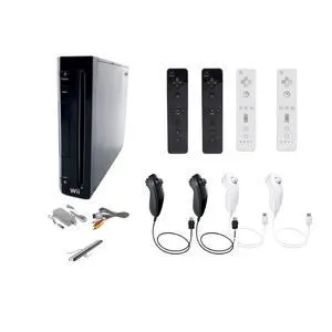 Nintendo Wii Console 4-Player Bundle Black - Refurbished with 2 Black & 2 White Remotes & Nunchuks Nintendo Wii Console 4-Player Bundle Black - Refurbished with 2 Black & 2 White Remotes & Nunchuks
