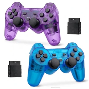 RetroFam 2Pack PS2 Controller Wireless for Playstation 2 Game Console, Transparent Purple + Blue RetroFam 2Pack PS2 Controller Wireless for Playstation 2 Game Console, Transparent Purple + Blue