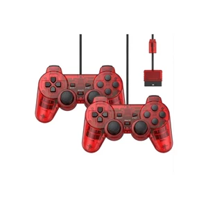 RetroFam 2 Pack Wired Controller Compatible for PlayStation 2 PS2 Game Console, Transparent Red RetroFam 2 Pack Wired Controller Compatible for PlayStation 2 PS2 Game Console, Transparent Red