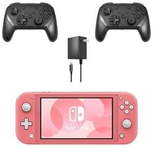 Nintendo Switch Lite Handheld Gaming Console, Coral Pink, with 2 RetroFam Wireless Pro Controllers and Charger Bundle Nintendo Switch Lite Handheld Gaming Console, Coral Pink, with 2 RetroFam Wireless Pro Controllers and Charger Bundle
