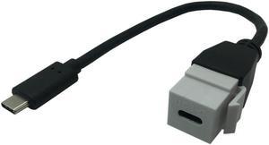 Wall Plate Outlet USB 3.1 Type C Keystone Male to Female Jack Coupler Inserts Socket Cable Port Extension Connector White Black (White)
