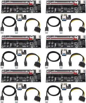 6PCS VER009S Plus PCI-E Riser Card PCI Express 1X to 16X Adapter with USB 3.0 Cable SATA to 6Pin Power Cable for Mining
