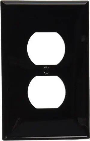 Leviton PJ8-E 1-Gang Duplex Receptacle Wallplate, Midway Size, Black