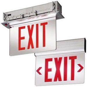 Lithonia Lighting EDGR-2-RMR-EL-M4 Emergency EDGR Series Double Face LED Edge-Lit Exit Sign Brushed Aluminum Housing Red Letter 120/277 Volt