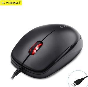 E-YOOSO V-4000 Wired Optical Mouse, 1600 DPI, Ergonomic Design, High-Performance Red Light Design, USB Connection, for PC/Laptop (Black)