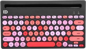 FD iK3381D 2.4G/Bluetooth Connection Wireless Keyboard, Cordless, Multi-device Connection, Retro Typewriter Style Keycaps, Noiseless, for PC/Laptop/iPad/Smartphone (Black-Pink)