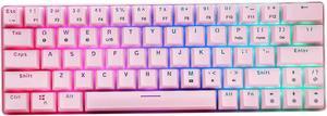 HUO JI CQ63 63 Keys RGB Wireless Mechanical Gaming Keyboard, RGB LED Backlit, Bluetooth 5.0, Red Switches, USB Wired, 60% Keyboard for PC, Laptop, Mac, iPad, Smartphone (Pink)