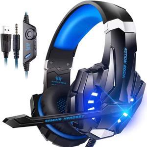 G9000 Stereo Gaming Headset for PS4 PC Xbox One PS5 Controller, Noise Cancelling Over Ear Headphones with Mic, LED Light, Bass Surround, Soft Memory Earmuffs for Laptop Mac Nintendo NES Games