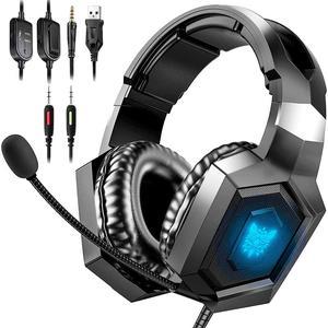 K8 Gaming Headset for PS4 Games, Xbox One Headset for PS4, PS5 with Noise Cancelling Mic, 7.1 Surround Sound, RGB Light, Over-Ear Headphones , PC, Mac, Laptop