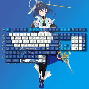 Vtuber Two-dimensional Ouro Kronii PBT heat-sublimation keycaps 132 key set Cherry Height